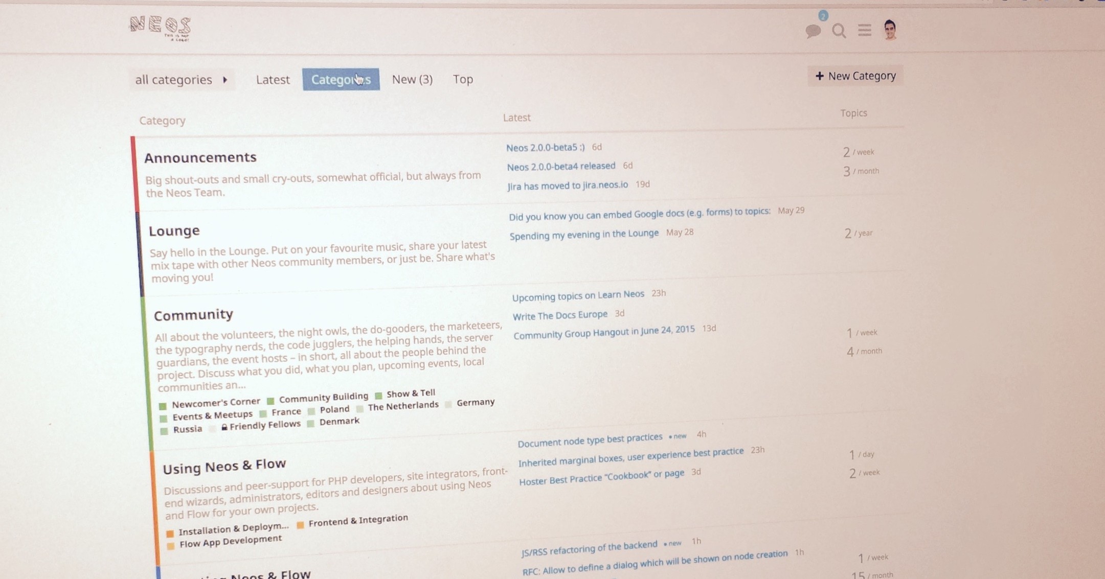 Categories overview at discuss.neos.io
